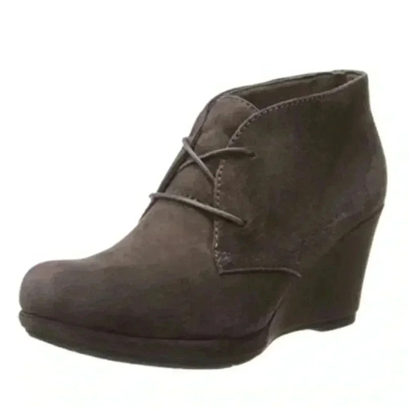 Clarks Camryn Bronte Suede Taupe Brown Wedge Ankle Boot Bootie Size 7.5 M - Picture 1 of 8